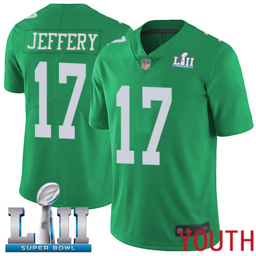 Youth Philadelphia Eagles #17 Alshon Jeffery Limited Green Rush Vapor Untouchable NFL Jersey Super Bowl LII->youth nfl jersey->Youth Jersey